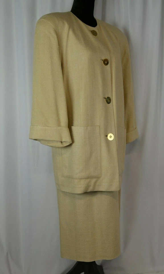 Traje Falda Mujer Gianfranco Ferre Talla 44 Italia Seda Tostado Futurista 8 US Carrera Foto 4 de 4