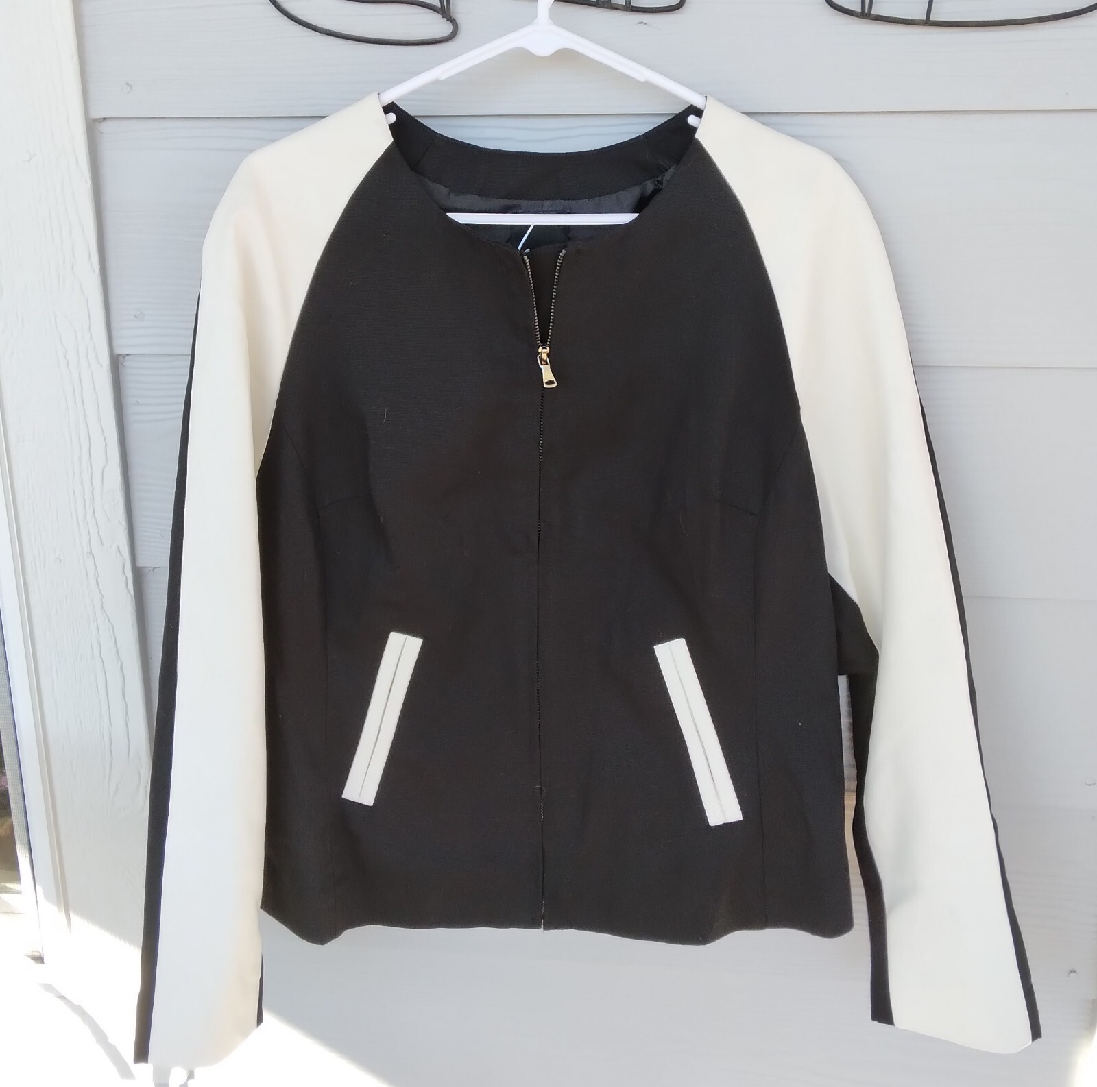 NWT Lane Bryant Womens 1X Black White Cotton Faux Leather Jacket Zip Up SZ  14/16 | eBay