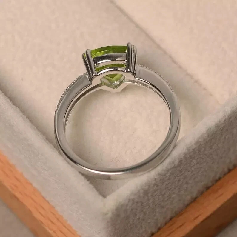 2.25 Ct Natural Peridot & Diamond Valentine's Day Ring 14K Real White Gold Solid - Image 3 of 4