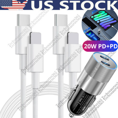 Dual Type C PD Fast 40W Car Charger Adapter Cable For iPhone 13 12 11 Pro Max XR