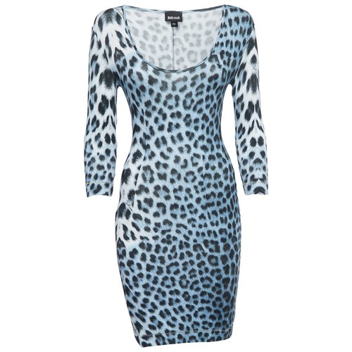 just cavalli blue dress Roberto Cavalli Midi Dress With Ruffles And Stones
