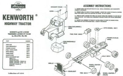 Athearn HO Scale Kenworth Tractor Accessory Set - Replacement Parts (Undecorated)