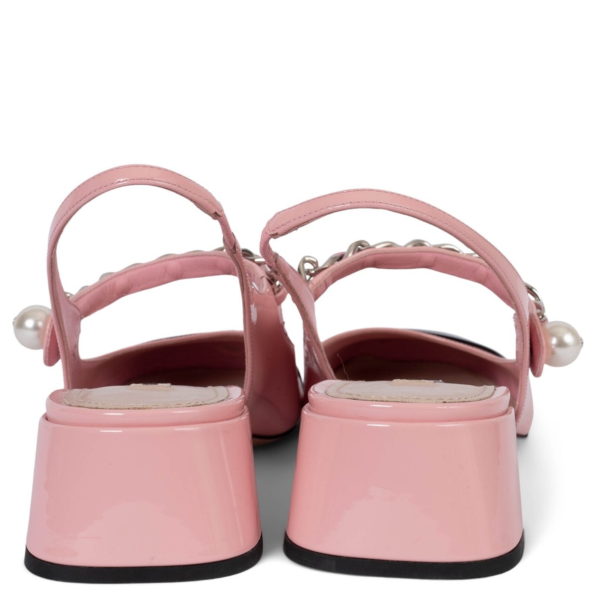Miu Miu Leather Slingback Sandals White chains and pearls 35