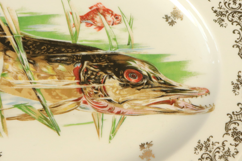 Vintage French LIMOGES Porcelain Fish Platter Gold Gilding ULIM Serving Dish - Picture 4 of 14