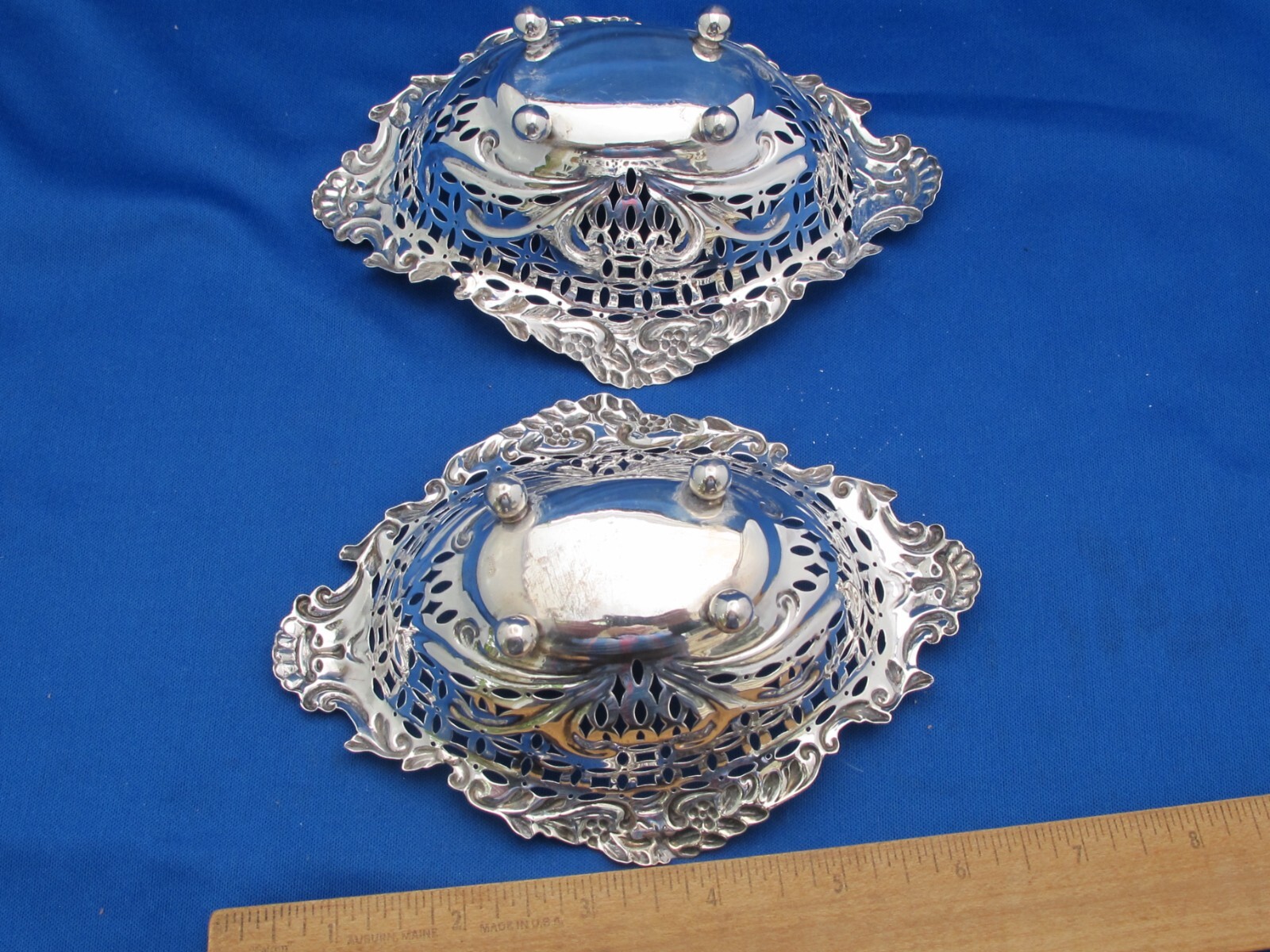 Pair ENGLISH Sterling SMALL PIERCED SERVING BASKETS-6 Inch-L&S Birmingham 1898-9