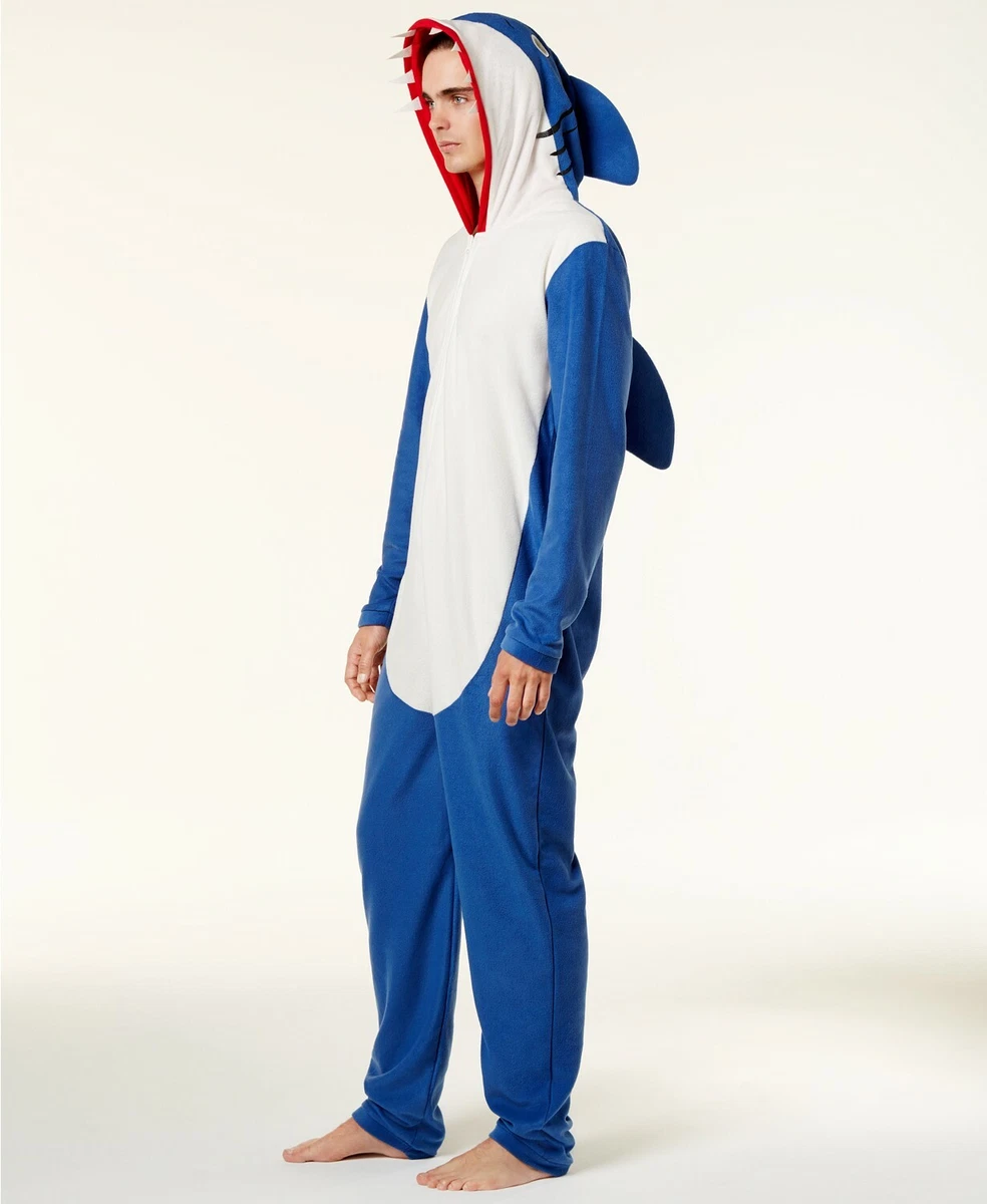Men s One Piece Pajamas Union Suit Costume Daddy Shark Baby Blue Halloween M