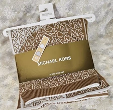 Michael Kors Scarf & Reversible Hat Camel Tan & Cream w/MK Logo FREE SHIPPING!