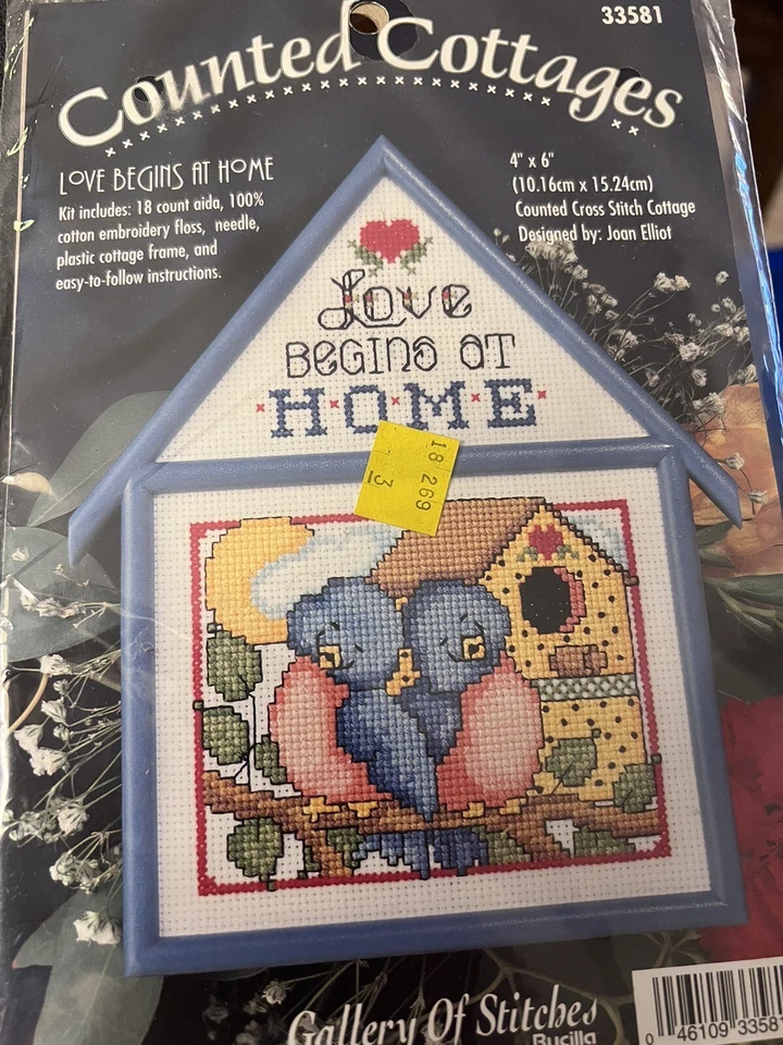 Counted Cross Stitch Bluebird Birdhouse Kit Love Begins at Home Vintage New NOS - Image 2 of 3