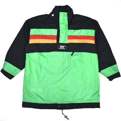 HELLY HANSEN Vintage 90s Center Logo Anorak 1/2 Zip Jacket Green Black Men's M