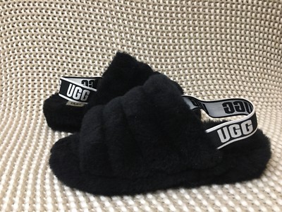 UGG FLUFF YEAH SLIDE BLACK SHEEPSKIN SLINGBACK SLIPPERS SIZE US 6/UK 