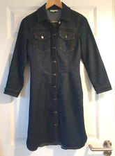 WAREHOUSE Y2K DARK BLUE DENIM BUTTON DOWN SHIRT DRESS SIZE 6 KNEE LENGTH