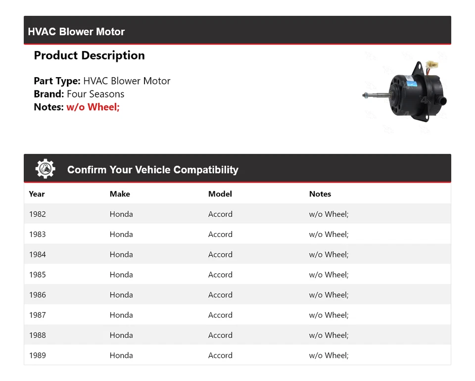 Motor de soprador HVAC Honda Accord 1982-1989 4 estações 1983 1984 1985 1986 1987 - Imagem 2 de 4