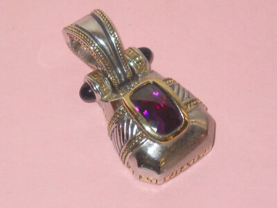 Handsome Vintage T*J Two Tone Etruscan Style Drop Pendant ~ Amethyst Center
