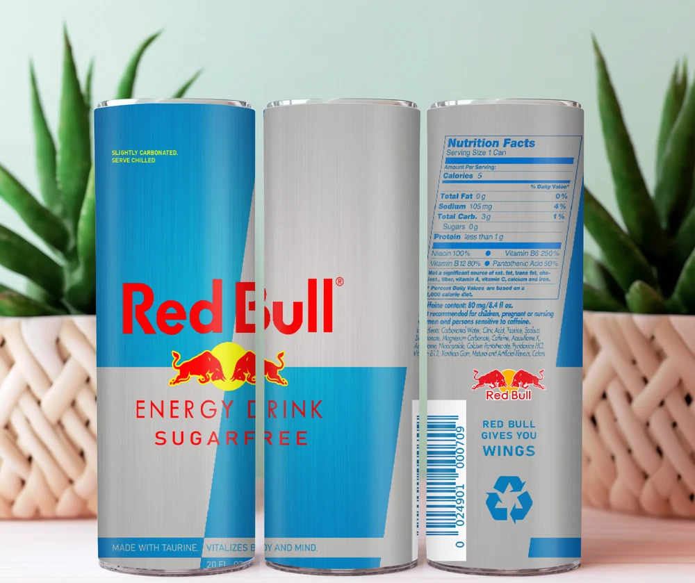 Tumbler Skinny  20oz With Lid & Straw  Energy Drink Red Bull Sugar Free Hennessy