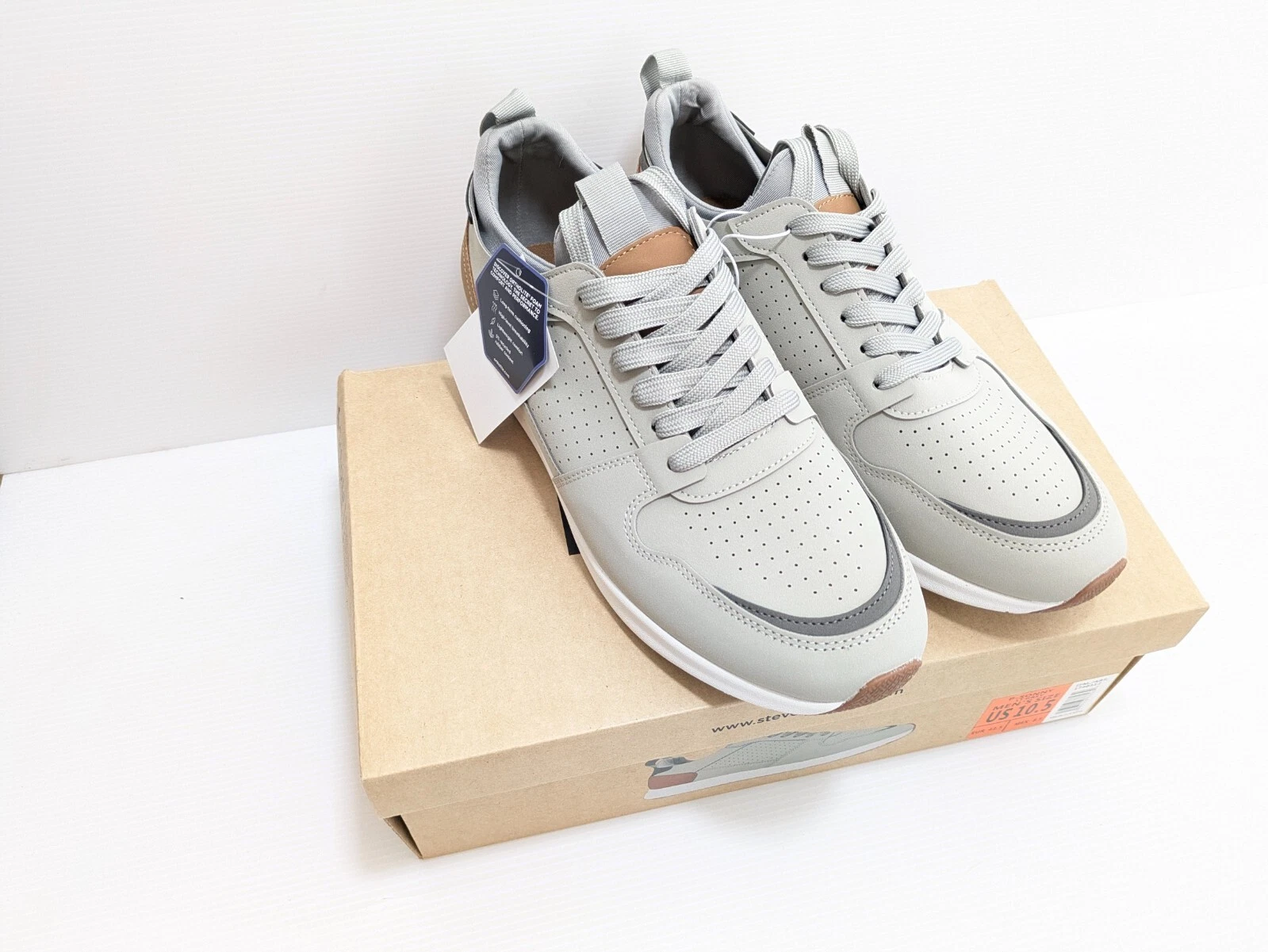 Steve Madden Men's P-Sonny Comfort Foam Lace Up Sneakers Gray & Tan New