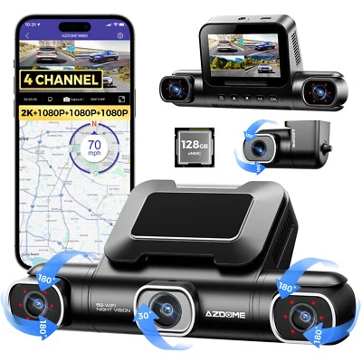 AZDOME 4 Kanal 4K 2K/1080P 3" Dash Cam 5G WiFi GPS 24H Park Mode DVR 128GB eMMC