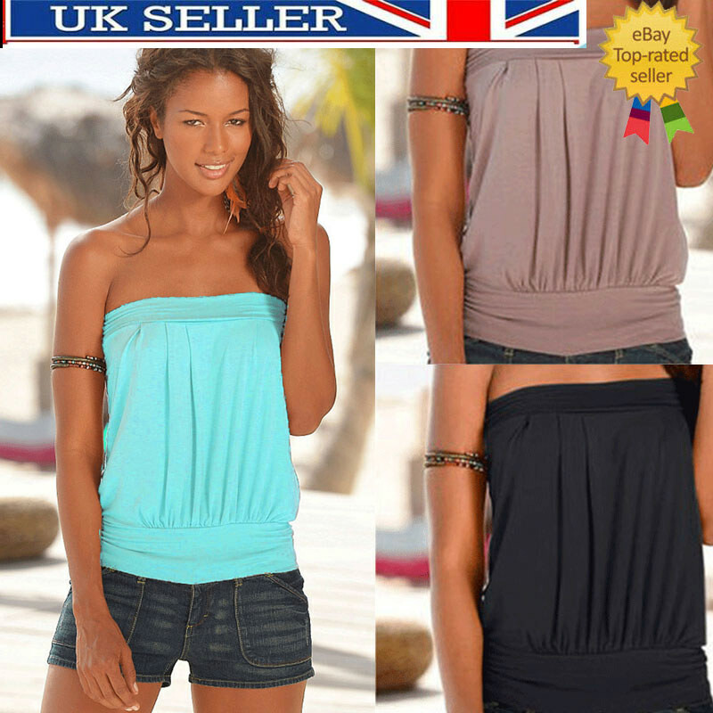 Women's Strapless Bandeau Boob Tube Tops Ladies Beach Blouse T Shirt Top  Summer | eBay