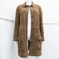Vintage Cargo Utility Suede Leather Trench Coat Parka
