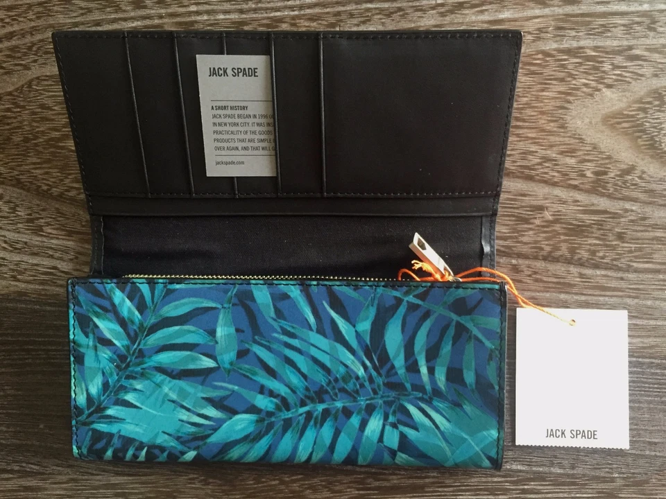 JACK SPADE BLUE PALM LEAF LEATHER MENS DESIGNER CONTINENTAL JACKET WALLET - NWT - Image 2 of 4