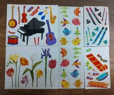 Vtg Mrs. Grossman's Sticker Lot Full Partial Sheets Piano Flower Music Fish S52