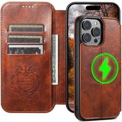 MagSafe Leder Wallet Case iPhone 11 12 13 14 15 16 17 Pro Max Flip Cover UK