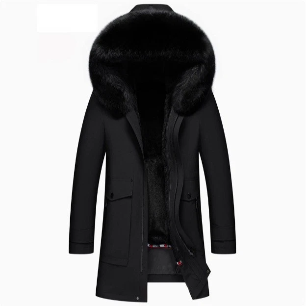 Winter Faction Men's Mid Long Mink Fur Lining Thickened Fur Mink Fur Parka Coat - Image 2 of 4