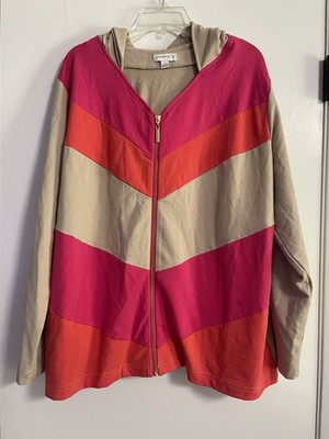 Susan Graver Weekend Neon Full Zip Hoodie With Pockets. Super Soft Size 1X
