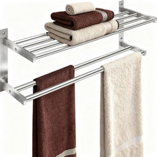 Towel Racks for Bathroom 24 Inch, 2 Tier with Towel Bars, Brushed