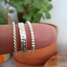 Minimalist Sterling Silver Stacking Rings Set - Dotted  Twisted Bands All Size