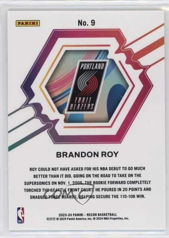 2023-24 Panini Recon Rookie Review Brandon Roy #9 - Image 2 of 2