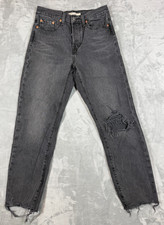 Levi's Wedgie Straight Leg Jeans Women 27 Black Wash Distressed Casual