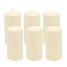6 Pack Tall 3 x 6 Inch 65 Hour Long Burning Unscented Ivory Wax Pillar Candles