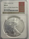 1996-American Silver Eagle $1 Dollar, One Troy Ounce, NGC MS69, Coin Shown