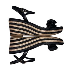 Kate Spade New York Jill Rosette Black Tan Espadrille Platform Wedges Size 9.5 M