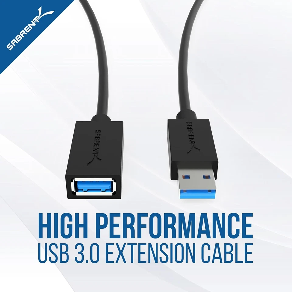 SABRENT 22AWG USB 3.0 Extension Cable A Male to A Female [Black] 3 FT, BLACK  - Image 2 of 4