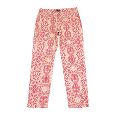 NYDJ Ankle Pants Sz 8 (30x27) Mid Rise Red Beige Ikat Print Stretch USA Made