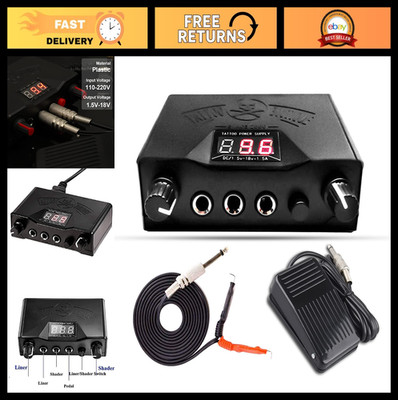 Dual Digital Tattoo Machine Power Supply Kit - Foot Pedal, Clip Cord, Adjustable