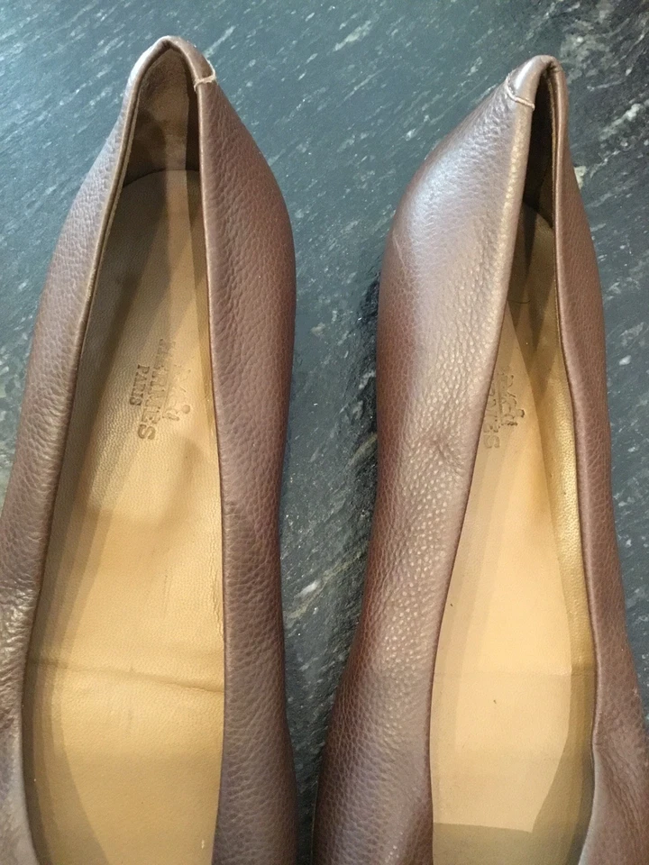 Très Belles Et Authentique Ballerines Cuir Marron Hermès Dustbag Tbe 38,5 - Photo 4/4