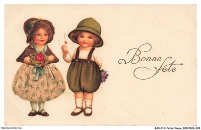 BADP10-0794-PARTY-GREETINGS-HAPPY-HAPPY-TWO CHILDREN WITH A LETTER AND FLE