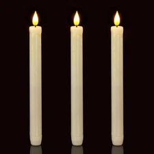 Homemory 3 Pack Flameless Taper Candles, No Remote, of 3, Ivory- 3Pcs 