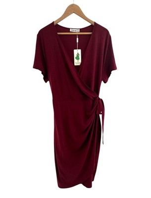 open lace back dress Wine Red Plus Size High Slit Satin Dress main image 1