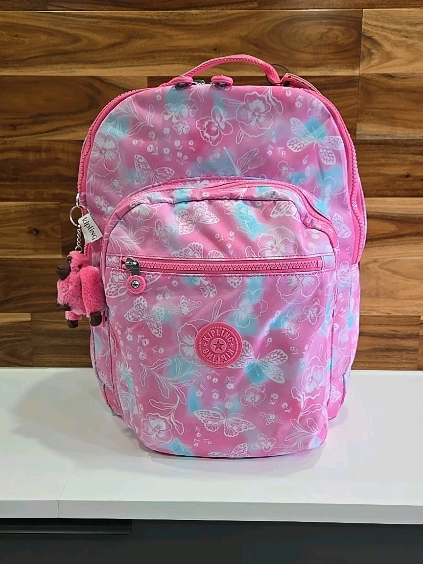 Kipling Backpack Pink Color Print Laptop Bookbag School Large NEW Seoul