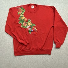 VTG Red Sweatshirt Sz L Pullover Christmas Ornaments Made In USA Distressed