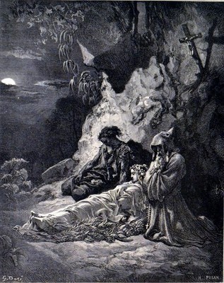 MOURNING BY MOONLIGHT 1885 Gustave Doré * Chateaubriand ANTIQUE ENGRAVING
