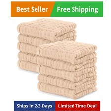 Muslin Baby Washcloths 10 Pack - Soft 6-Layer Cotton Wash Cloths for Sensitiv...