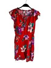 Old Navy Womens Red Floral Ruffle Neck Tie Waist Mini Dress Size S Petite