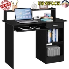 Wood Computer Desk W/ Storage Pull-Out Keyboard Tray Workstation Home Office New