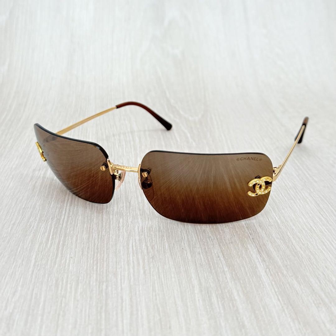 CHANEL Rimless 4017-D Brown Coco Mark Sunglasses
