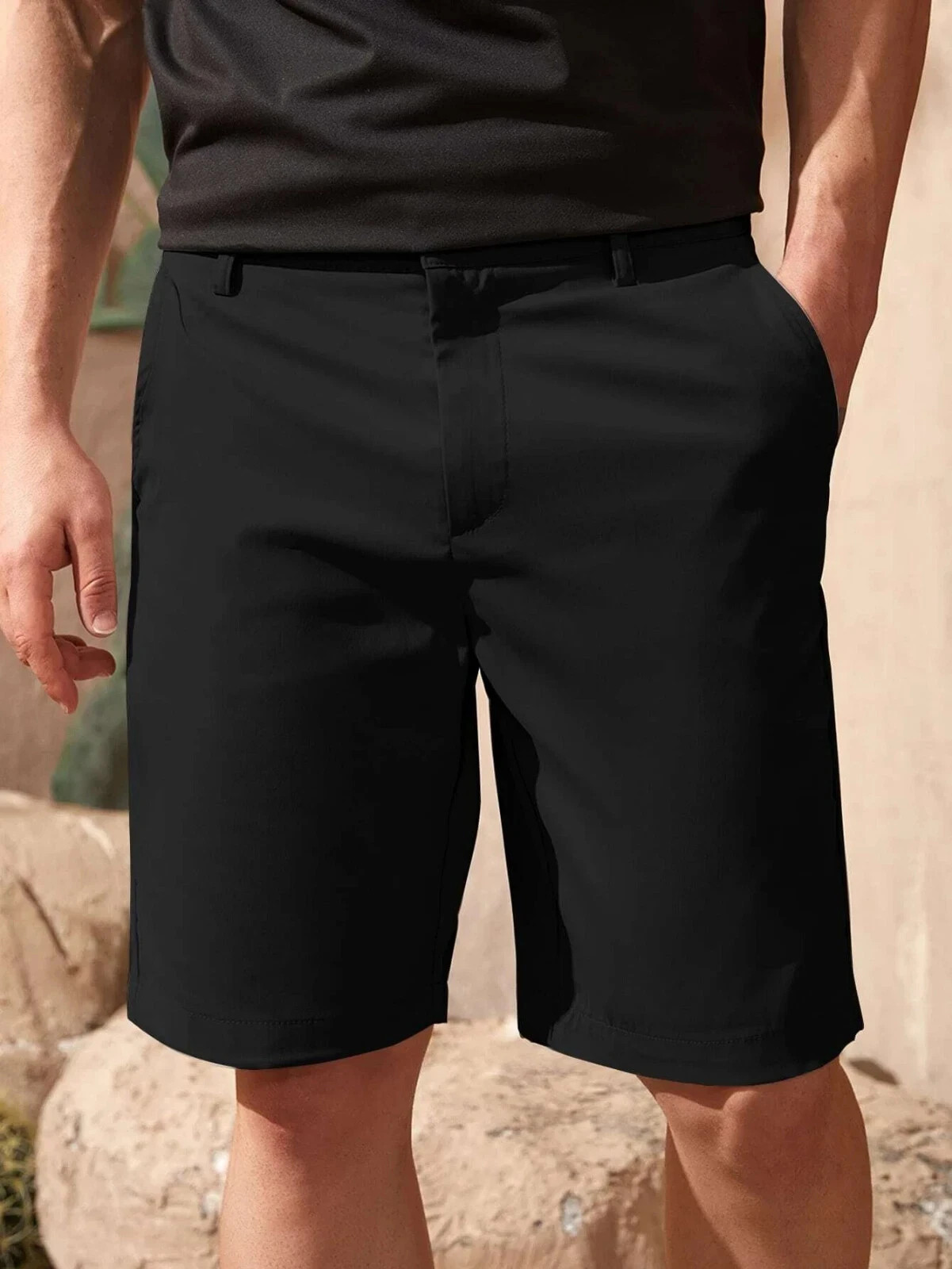ALFANI ALFATECH Deep Black Shorts Stretch Cotton Flat Front Regular Fit 38 5990₽