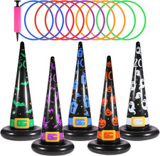 Halloween Ring Toss Game Set, Inflatable Witch Hat Ring Toss Game with 10 Plasti